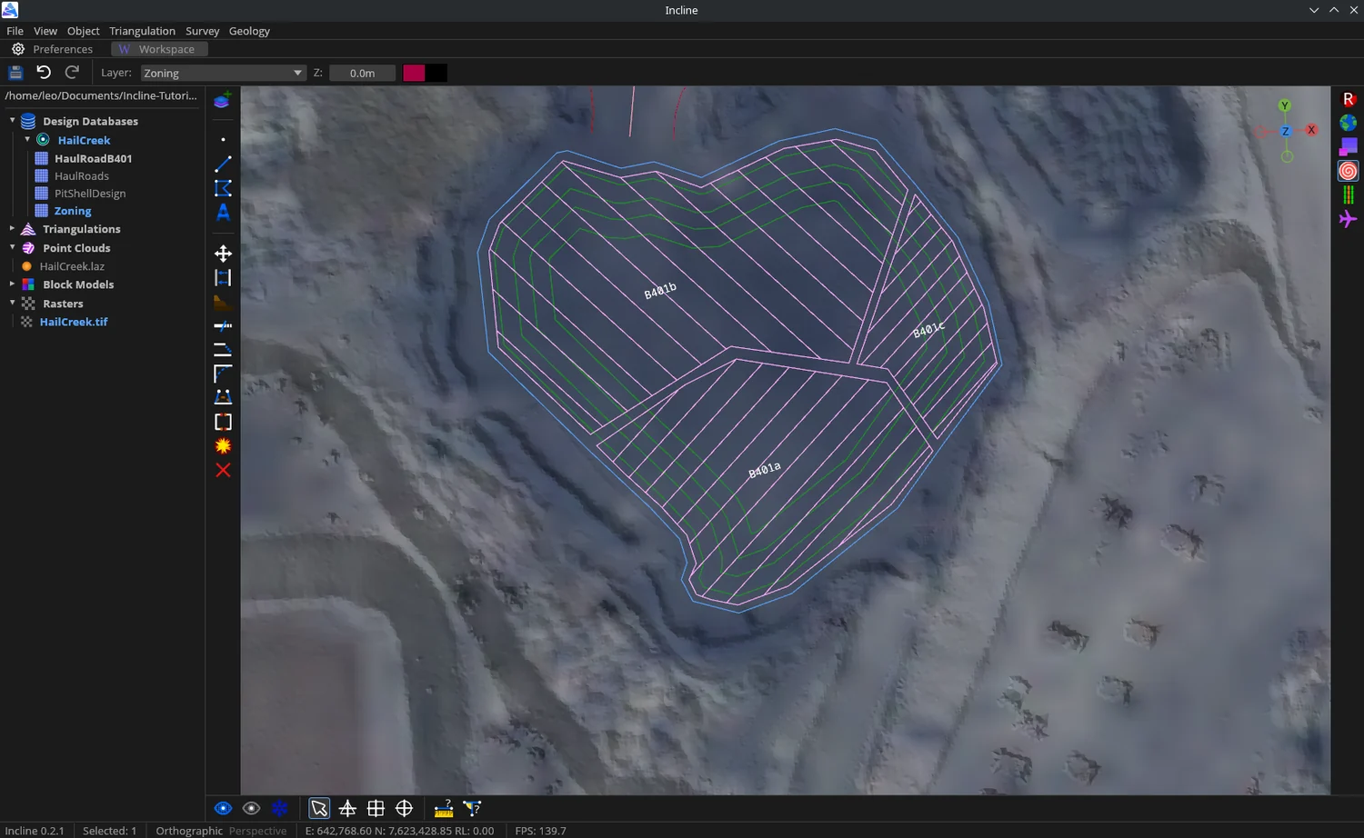 A pit design on a surface draped over with an aerial raster.