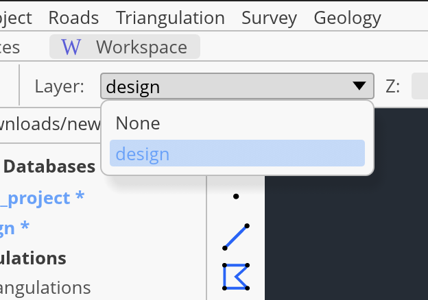 Incline top toolbar Layer selector with a design layer selected.