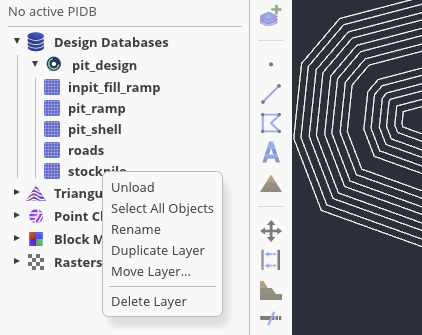 Incline layer context menu with Unload, Select All Objects, Rename, Duplicate Layer, Move Layer, and Delete Layer.